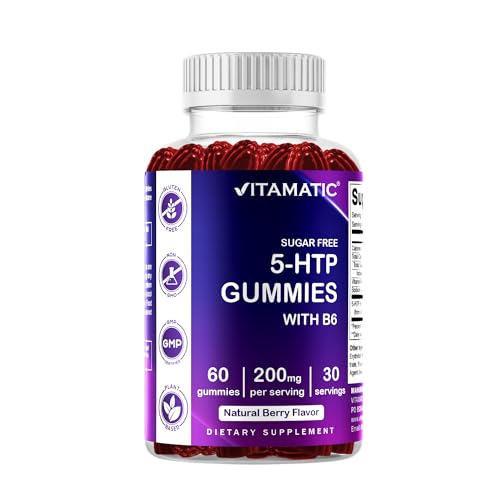 Vitamatic Sugar Free 5-HTP 200mg Gummies with B6 60 Pectin-Based Gummies Mood Support & Stress Relief