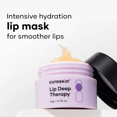 Image of Cureskin Lip Deep Therapy Lip Mask | Moisturizing Lip Treatment with Vitamin C + Shea Butter for Soft Hydrated Lips | Overnight Repair | Lip Balm For Dry Chapped Lips | Lasting Hydration, 10 g (Pack of 1)