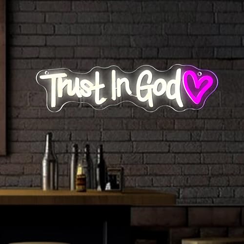 Image of Symone Trust In God Neon Sign, USB Powered Dimmable Spiritual Decor Faith Hope Love Sign LED Neon Light, for Faith Religious Church Prayer Room Living Room Room(15.7 * 3.9 In)