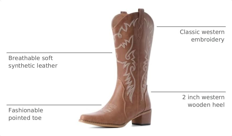 Image of IXU Cowboy Boots Women Pointy Toe Women's Mid Calf Western Cowgirl Boots | Casual Boots
