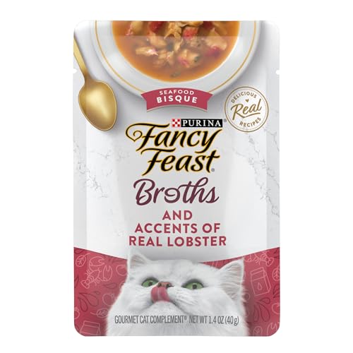 PURINA Fancy Feast Lickable Wet Cat Food Broth Topper Seafood Bisque and - (16) 1.4 oz. Pouches - image 1