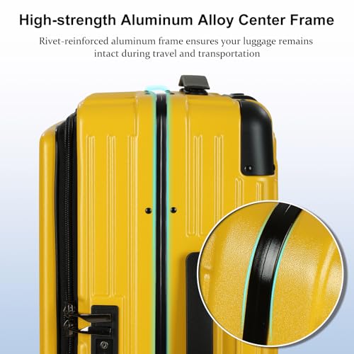 Carry On Luggage with Spinner Wheels, 20 Inch Airline Approved Suitcase, Lightweight ABS+PC Hard Shell Suitcases with Aluminum Frame, Top Opening, TSA Lock (Yellow, 1 PC)4