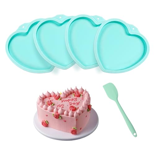 Minhua 4PCS Silicone Tortiera Forma di Cuore 20cm Stampi in Silicone per Dolci Cuore San Valentino Antiaderente con Raschietto Stampo Torta Cuore Stampo a Cuore Per Torte per Cottura Torte a Cuor