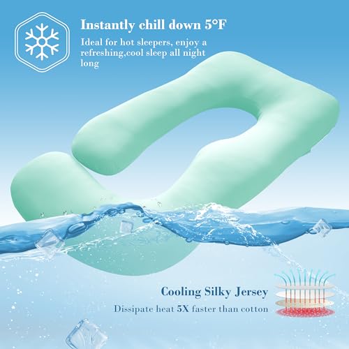 Image of Cute Castle Cooling Cover Pregnancy Pillows, Soft U-Shape Maternity Pillow with Removable Cover - Full Body Pillows for Adults Sleeping - Pregnancy Must Haves - Jumbo 57 Inch - Turquoise