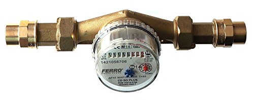 Contador de agua flujo 4 M3/H – agua fría para casa y jardín 3/4 Cooper Conectores 22 mm