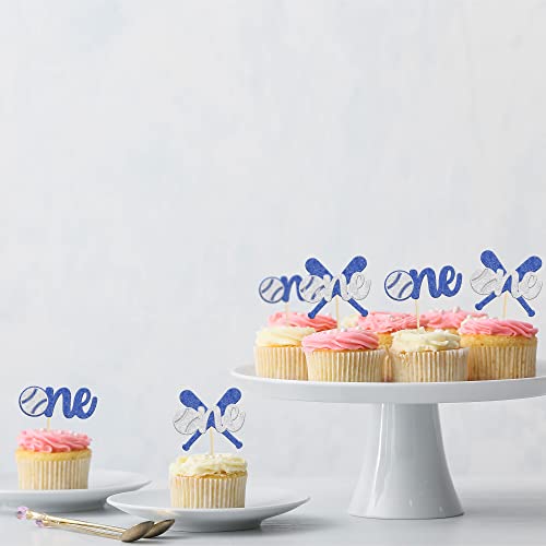 24Pcs Baseball One Cupcake Toppers Glitter Sport Theme First Birthday Cupcake Picks For Baseball Theme Kids 1St Birthday Party Cake Decorations Supplies #TOP4