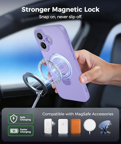 Image of FNTCASE for iPhone 17 Case: [360 Spin Magnetic Stand] [Compatible with Magsafe] [Screen Protector] Translucent Matte Military Grade Shockproof Full Camera Protective Phone Cover - Light Purple