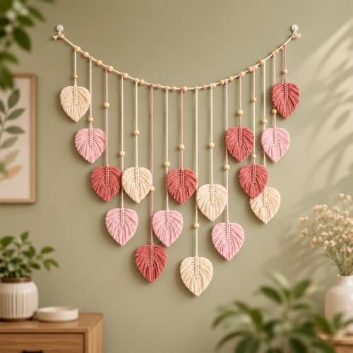 Image of Nostrae by Ekhasa Macrame Wall Hanging Leaves | Boho Wall Hanging Big Size | Handmade Macrame Wall Decor for Bedroom, Living Room, Balcony & Nursery | Boho Theme Home Decor Tapestry