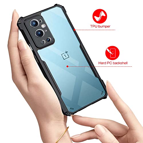 Image of BASECASE Shock Proof Crystal Clear Back Case Mobile Cover for 1+ OnePlus 9 Pro (Hard | Hybrid PC + TPU | Full Armour Device & Camera Protection | Jet Black)