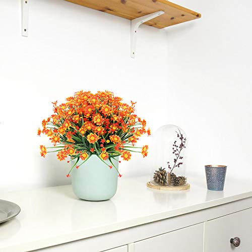 TEMCHY 8 Bundles Artificial Daisies Flowers Outdoor UV Resistant Fake Foliage Greenery Faux Plants Shrubs Plastic Bushes for Window Box Hanging Planter Farmhouse Indoor Outside Decor(Orange Red) - Thumbnail 5