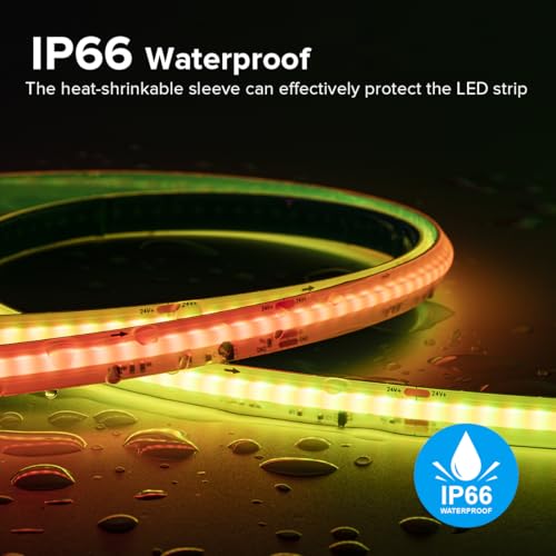 Image of BTF-LIGHTING FCOB IP66 COB LED Strip WS2814 IC RGBW 6000K 2X16.4FT Total 32.8FT 784LED /m DC24V Flexible High Density Color Chasing Light 10mm Width for Indoor Decor(No Adapter or Controller)