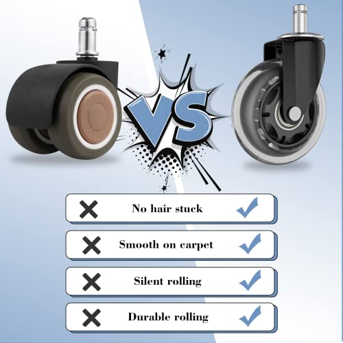 Office Chair Caster Wheels, Heavy-Duty Rubber Chair Wheels Replacement For Hardwood Floor & Carpet, Universal Fit Stem 7/16 Inch, Set Of 10 #TOP2