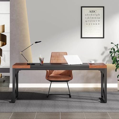 Image of TEKAVO Large Office Table | 160 CM | Computer Table for Home Office | D Type | Black & Rustic Brown - DIY