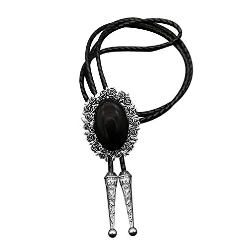 YOQUCOL Vintage Black Stone Bolo Tie American Western Retro Genunie Leather Necktie For Men