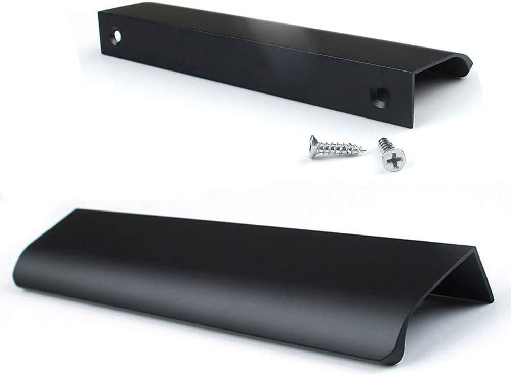 10 Pack Modern Style Finger Edge Pull Furniture DrawerHandles Hidden Cabinet Kitchen Drawer Handles Knobs,Black 150mm