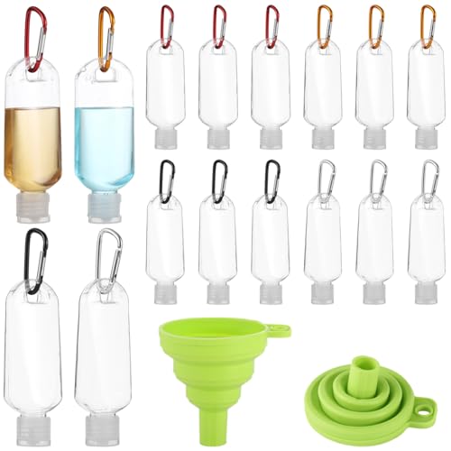60 PCS Keychain Empty Hand Sanitizer Bottles - 1.7 oz Portable Keychain Travel Bottles, Empty Squeeze Plastic Bottle with Flip Cap, Refillable Containers with 2 Foldable Funnels for Shower Gel Lotion2