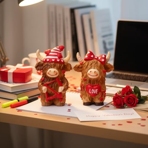 Estatuas decorativas de toro Highland para San Valentín, 2 piezas miniatura 7