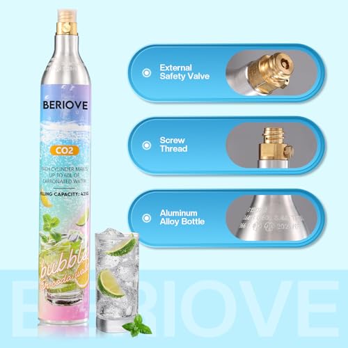 BERIOVE CO2 Cylinder for Soda Maker - 60L Durable CO2 Cartridges for Screw-In Soda Makers Compatible, Exchange Carbonator & Sparkling Water - Carbonates Any Drink with Threaded Cylinders (1PCS) - Thumbnail 4