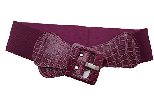 Women Fashion Stretch Wide Belt High Waist Hip Square Buckle M L Dark Purple2