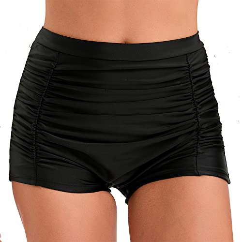 Viloree Rockabilly 50-tal dam hög midja bikini tankini shorts underdelar magkontroll, Svart-2, XL
