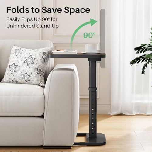 Image of Kitstorack TV Tray Table, Adjustable Height & Rounded Metal Corners, Snack Table for Couch, Sofa, Bed, Chair, Living Room, C Shaped End Side Table for Eating, Dinner or Laptop, Small Spaces, Espresso