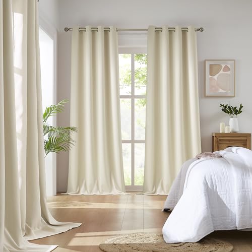 DUALIFE Buttercream Beige Curtains 63 Inch Length Blackout Window Drapes for Bedroom 2 Panel Sets Pair Grommet Top Room Darkening Winodw Curtain Panels for Living Room 52x63 Inches Long