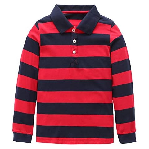 Mardonskey Big Boys Long Sleeve Shirts Cotton Striped Polo Tshirts for Kids Size 9 Cover
