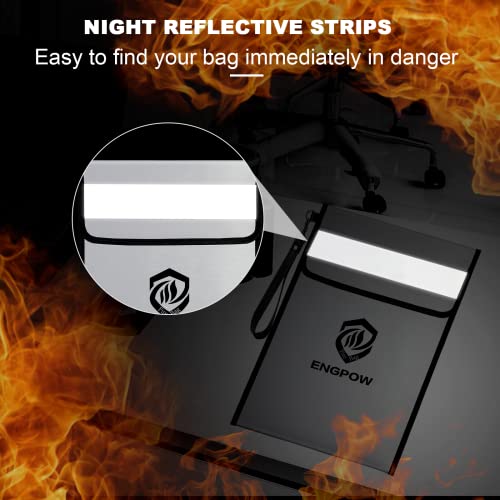 Engpow Fireproof Document Bag With Lock (2200℉),15”X 11”Waterproof And Fireproof Money Bag With Reflective Strip,Fireproof Safe Storage Pouch With Zipper For Valuables,Cash,A4 Legal Documents,File #TOP4