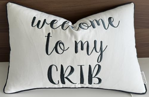 Image of Rudransha Welcome to My Crib Embroidered Lumbar Accent Throw Pillow Cover - Nursery Decor - 12x18, Ivory