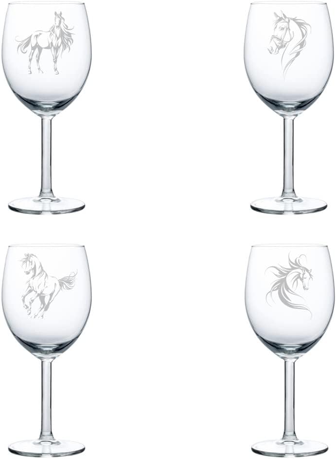 MIP Set of 4 Wine Glass Gift Goblet FANCY Horse Collection (10 oz)
