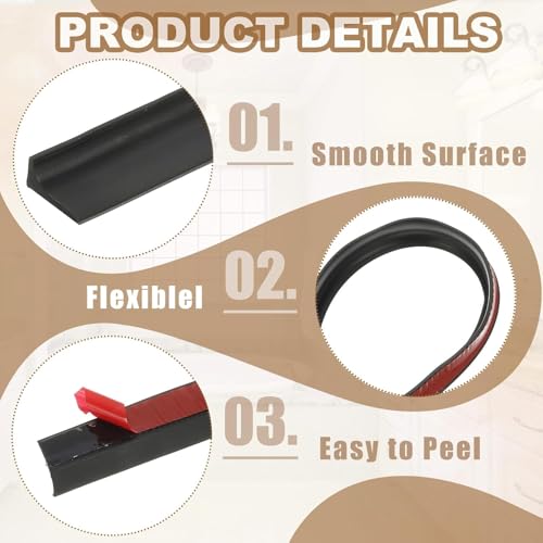Image of RANDEN Self-Adhesive Silicone Water Stopper Strip - Collapsible Threshold Barrier Strip for Dry & Wet Separation, Sink Water Splash Guard, Bathroom Water Stopper (Black, 1 Meter)