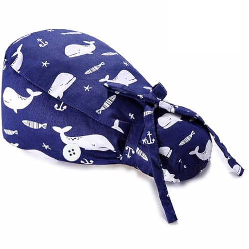 JEYORZY 1 Stück OP Haube, OP Hauben Damen, Kochhaube, für langes Haar, Verstellbar mit Knopf Arbeitskappe Baumwolldruck Kranken schwesternkappe Unisex Staubhauben Kappe, Arbeitskappe mit Raffhalter