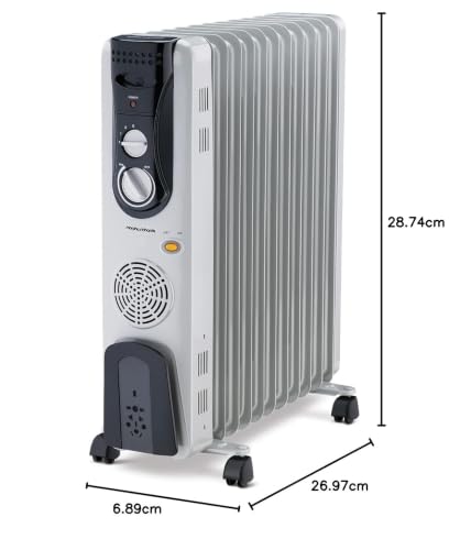 Image of Morphy Richards OFR 13F 13-Fin Oil Filled Radiator Room Heater | 2900W (2500W + 400W PTC Fan) | Adjustable Thermostat, Safety Shut-Off, Castor Wheels | White