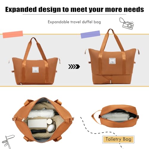 3-Piece Expandable Lightweight Softshell Luggage Set with Suitcase & Duffel Bag, Upright Spinner Wheels for Travel (Orange + Polyester)4