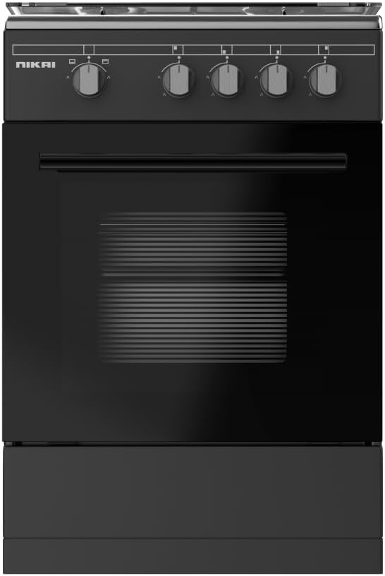 50x50 Full Safety 4 Burner Gas Cooker, Oven And Grill Function, Free Standing Cooking Range, Manual Ignition System, Easy Cleaning, Robust Burners, Rapid Preheat, Made in Turkey, U3110NBFS Black