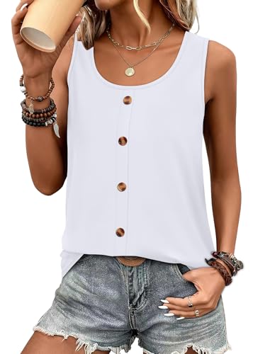 WIHOLL Tank Tops for Women Summer Tops Trendy Dressy Casual Spring Vacation Outfits Crewneck Button Down Sleeveless Shirts