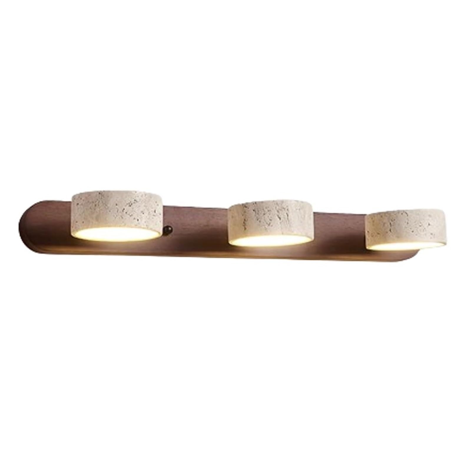 KHUKHU Natural Stone Vanity Light Fixture Farmhouse Wood Linear Wall Sconce Yellow Travertine 2/3-Light Bathroom Light Fixtures Over Mirror 180° Rotatable LED Picture Light(3Light)