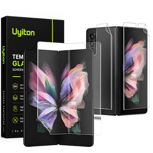Image of Uyiton Premium 4-in-1 Screen Protector for Samsung Galaxy Z Fold 3 5G | HD Clear Screen Guard Set with Front Screen, Back Panel, Inner Fold Display & Hinge Protector | Bubble-Free Easy Installation | 3 Months Warranty