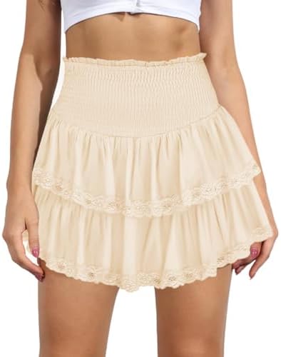 MIYIEONZ Ruffle Skirt with Shorts for Women Summer Lace Mini Skirts