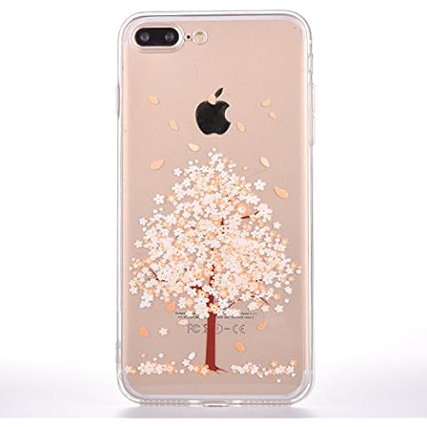 iPhone 8 Plus Case [With Tempered Glass Screen Protector],Mo-Beauty Sakura Pattern Design Soft Flexible TPU Back Cover Case for Apple iPhone 7/8 Plus 5.5 Inch (Yellow) Cover