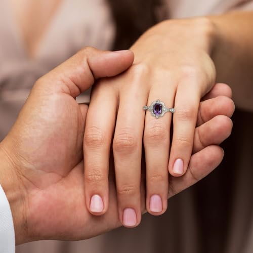 Natural Amethyst Promise Ring for Women Vintage Inspired 925 Sterling Silver 1.2 Cttw Oval Shaped Healing Amethyst Rings3