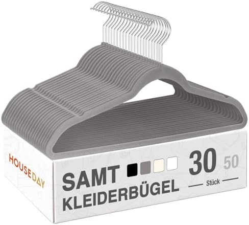 HOUSE DAY Kleiderbügel Samt 30er Set, rutschfeste Bügel, Dunkles Grau | Kleiderbügel Platzsparend, Samtbügel Schmal mit 360° Drehbarer Haken, für Hemden, Anzüge, Mäntel, Pullover,