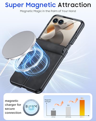 Image of Magnetic for Motorola Razr Ultra 2026 /2025 Case with Hinge Protection, Screen Protector, Fit for Magsafe, Ultra-Thin PU Leather Matte PC Shockproof Cover for Razr Ultra 2026 /2025-Black Gray