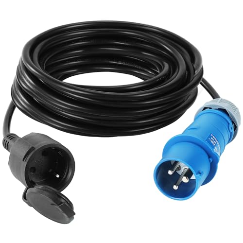 5m Cavo Adattatore CEE, Raccordo CEE 230 V/16 A e Spina Di Sicurezza con Cappuccio Di Protezione, 3 Pin Prolunga Elettrica per Campeggio Roulotte Camper E Barca