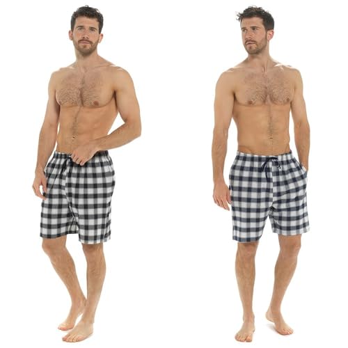 Ex UK Store Mens Twin Pack Lounge Shorts Pyjama Night Sleep Shorts M L XL XXL With Pockets (HT241 L)