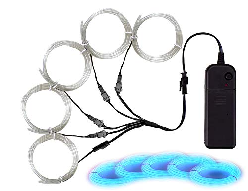 Image of MaxLax Ice Blue EL Wire, Noise Reduction Neon Lights Wire 5 in 1 Meter, Electroluminescent Wire for Halloween, Christmas Party, DIY Decoration