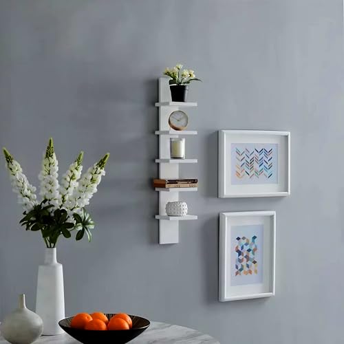 home stuff 5 Tier Wall Shelves, Vertical Column Shelf, Wood Wall Storage Shelf, Modern Wall Shelves for Bedrooms, Living Rooms, Home Decor Organizer, 6\" X 5. 5\" X 30\" (1, White)