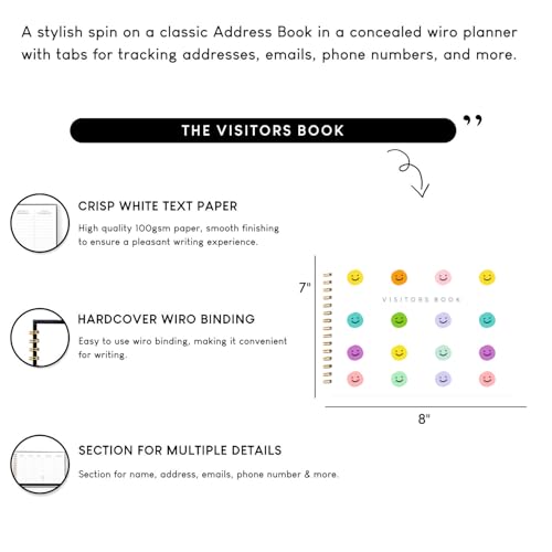 Image of Visitor Book - 8 x 12 Inches | Smiley Pattern Wire Bound Guest Register for Hotels, Offices, Exhibitions, Boutiques & Business Use | Medium Size Visitor Log Book for Reception & Front Desk