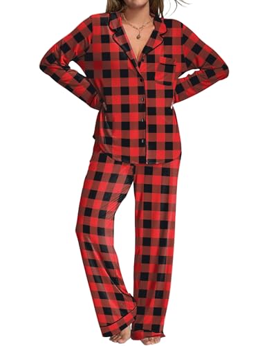 Ekouaer Womens Pajamas Set Button Down Long Sleeve Top & Pants Lounge Sets