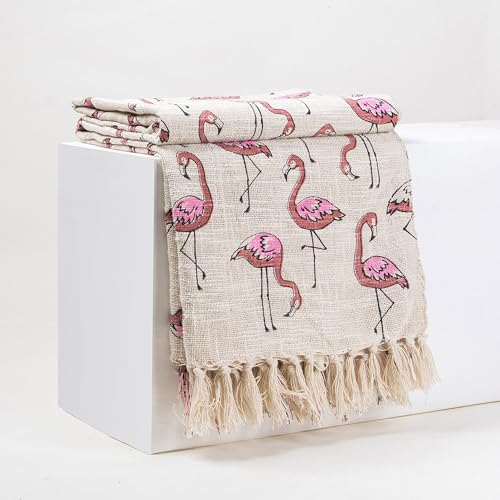 Image of Handmade 100% Cotton Hand Block Print Floral Flamingo Sofa Throw Blanket for Couch & Car, 50x70 Inches or 127cm x 178cm (Multi-Color 010)